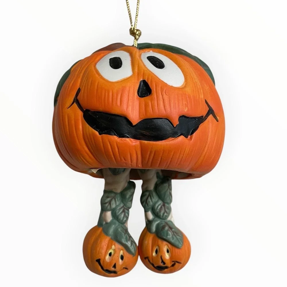 Pumpkin Creepy Chimer Porcelain Halloween Ornament Bell OS Orange